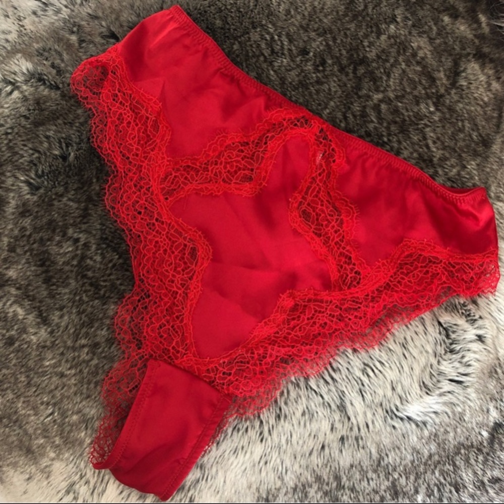 VS high waist red lace satin Brazilian panty